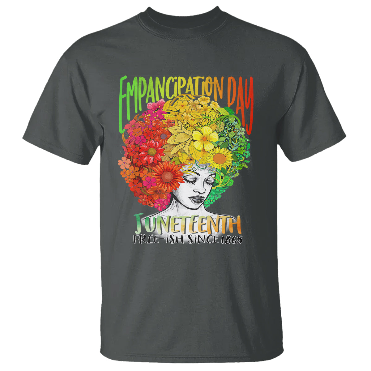 Freeish Juneteenth T Shirt Black Women with Flowers in Her Hair Freedom Day African American June 19th 1865 - Wonder Print Shop