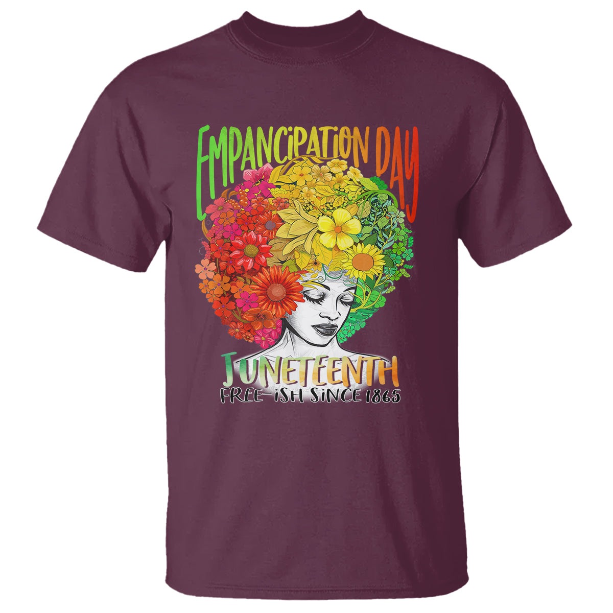 Freeish Juneteenth T Shirt Black Women with Flowers in Her Hair Freedom Day African American June 19th 1865 - Wonder Print Shop