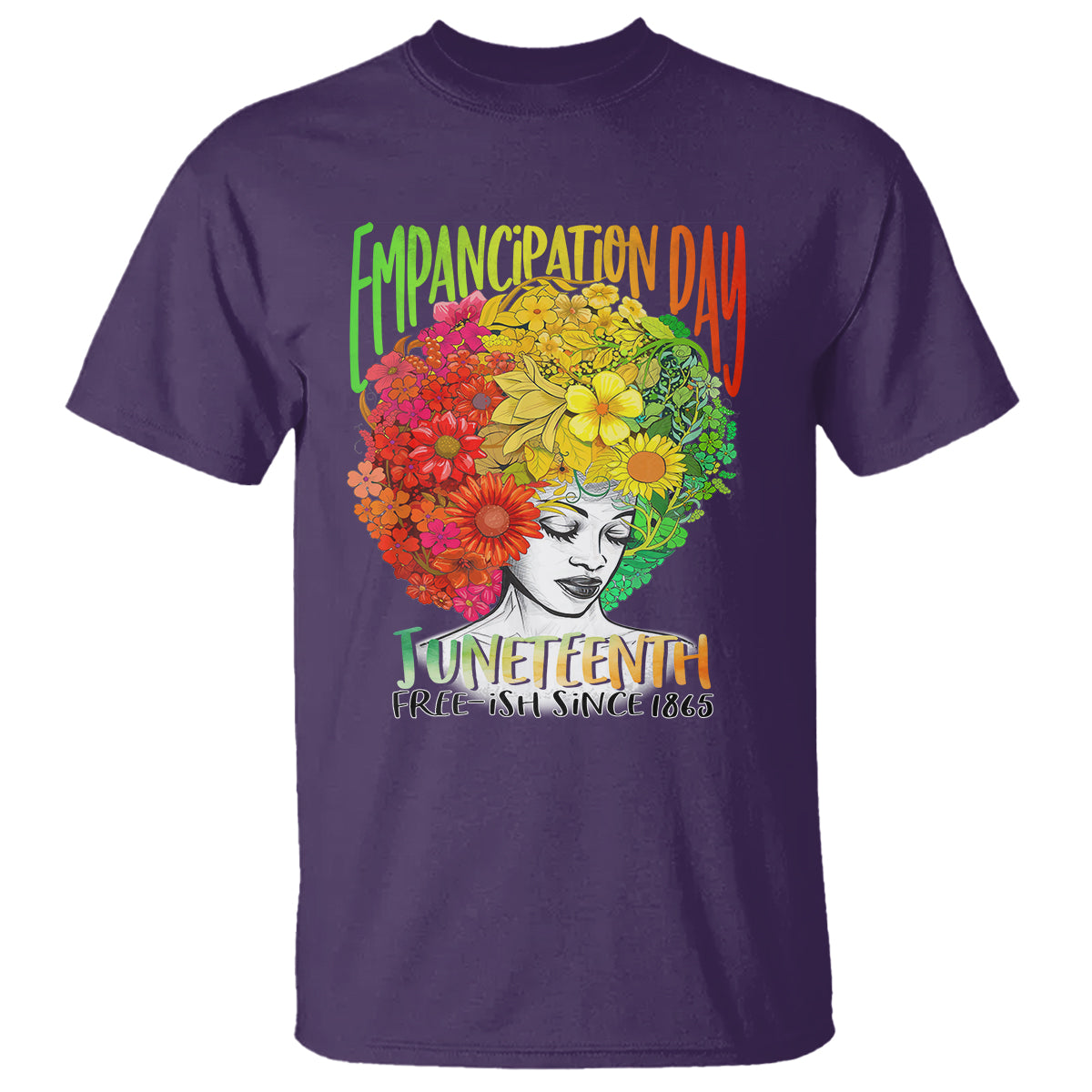 Freeish Juneteenth T Shirt Black Women with Flowers in Her Hair Freedom Day African American June 19th 1865 - Wonder Print Shop