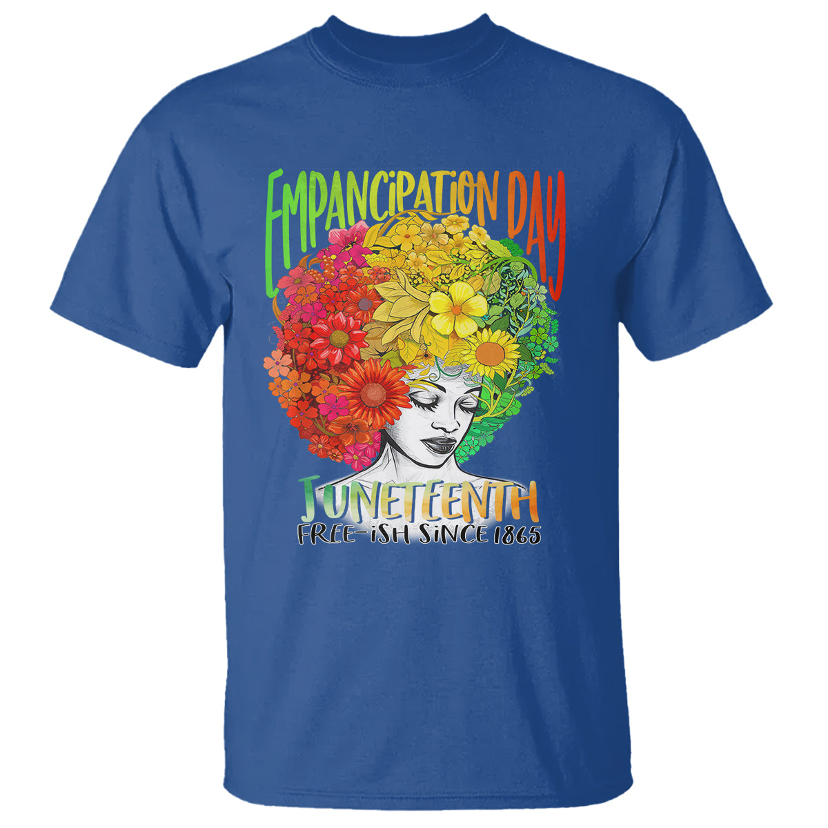 Freeish Juneteenth T Shirt Black Women with Flowers in Her Hair Freedom Day African American June 19th 1865 - Wonder Print Shop