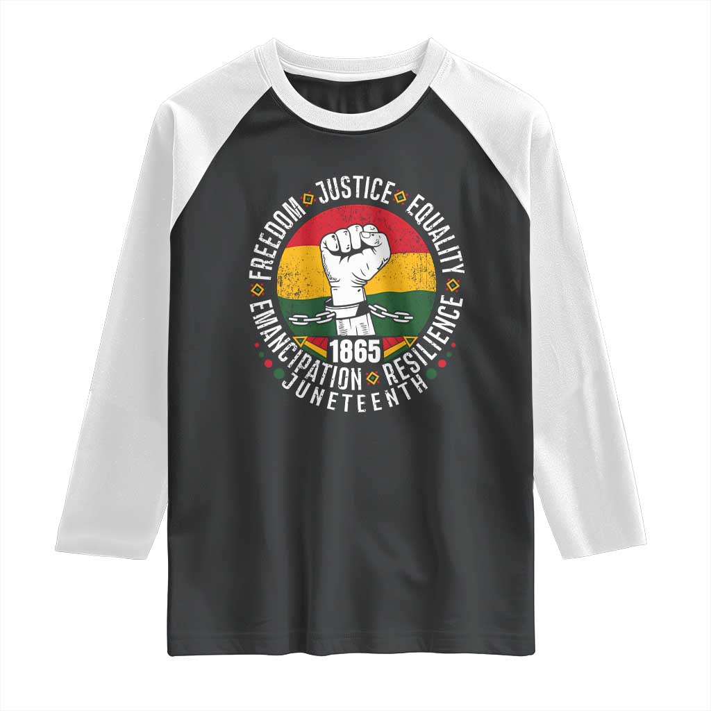 Juneteenth Raised Fist Raglan Shirt Freedom Justice Equality Emancipation Resilience