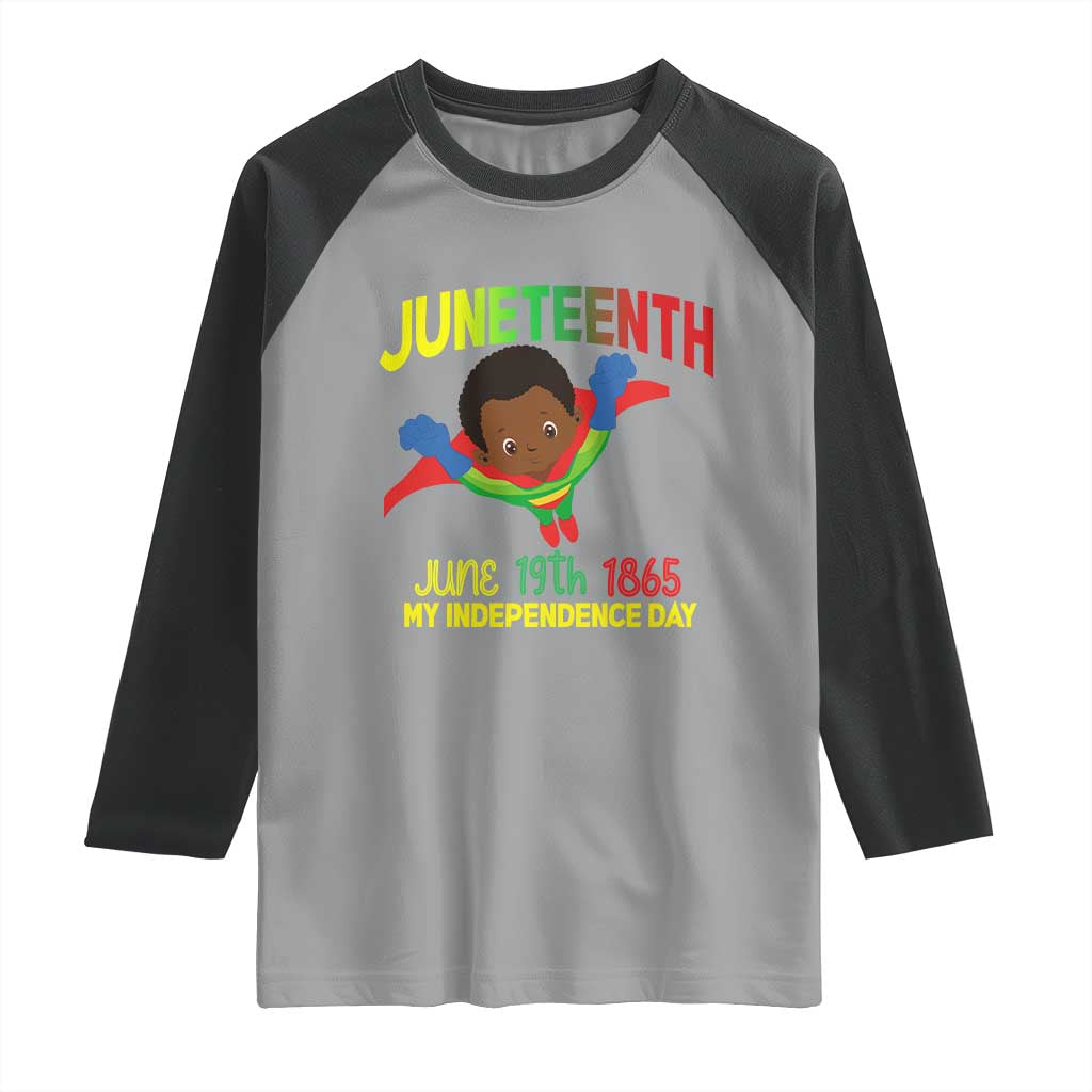 Juneteenth Is My Independence Day Raglan Shirt Super Hero Black Boy