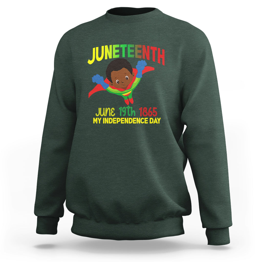 Happy Juneteenth Is My Independence Day Sweatshirt Super Hero Black Boy - Wonder Print Shop