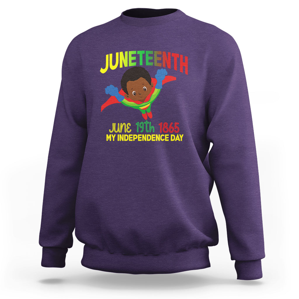 Happy Juneteenth Is My Independence Day Sweatshirt Super Hero Black Boy - Wonder Print Shop