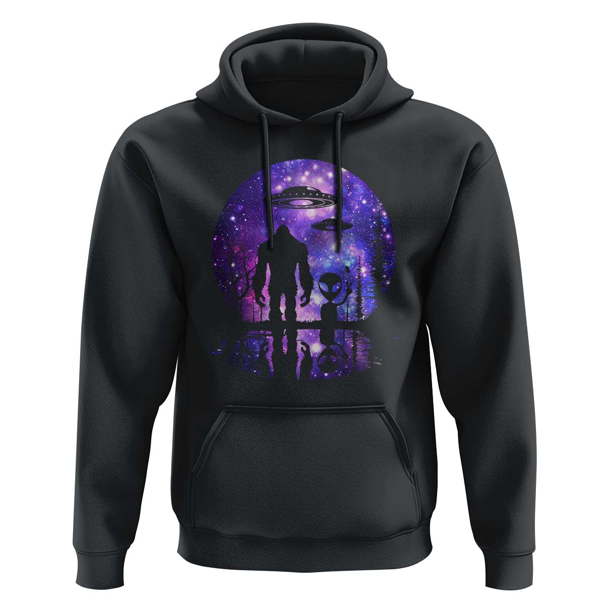 Alien And Bigfoot Full Moon Sasquatch UFO Hoodie - Wonder Print Shop