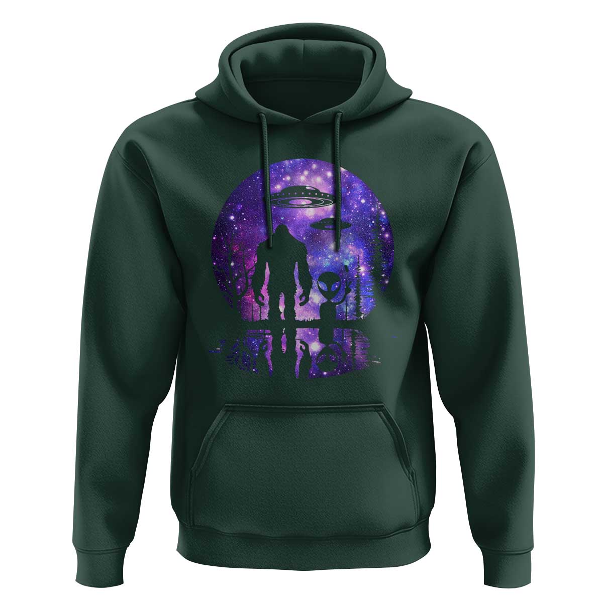 Alien And Bigfoot Full Moon Sasquatch UFO Hoodie - Wonder Print Shop