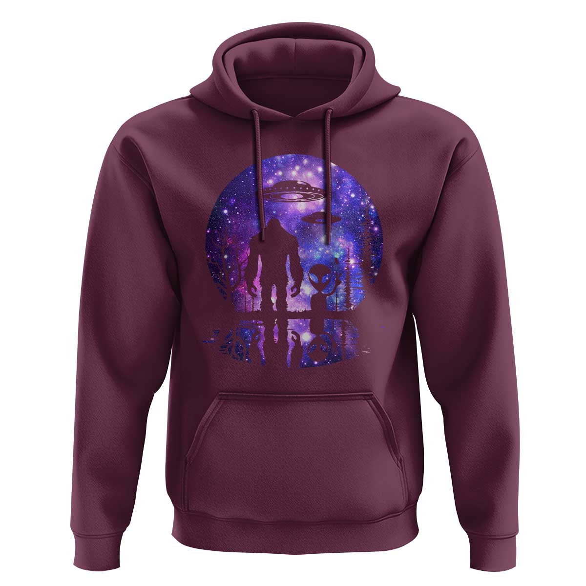 Alien And Bigfoot Full Moon Sasquatch UFO Hoodie - Wonder Print Shop