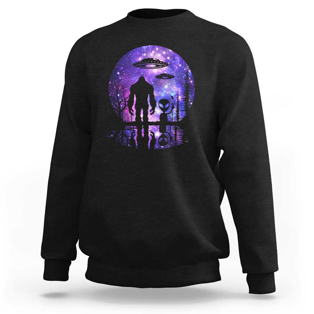 Alien And Bigfoot Full Moon Sasquatch UFO Sweatshirt - Wonder Print Shop