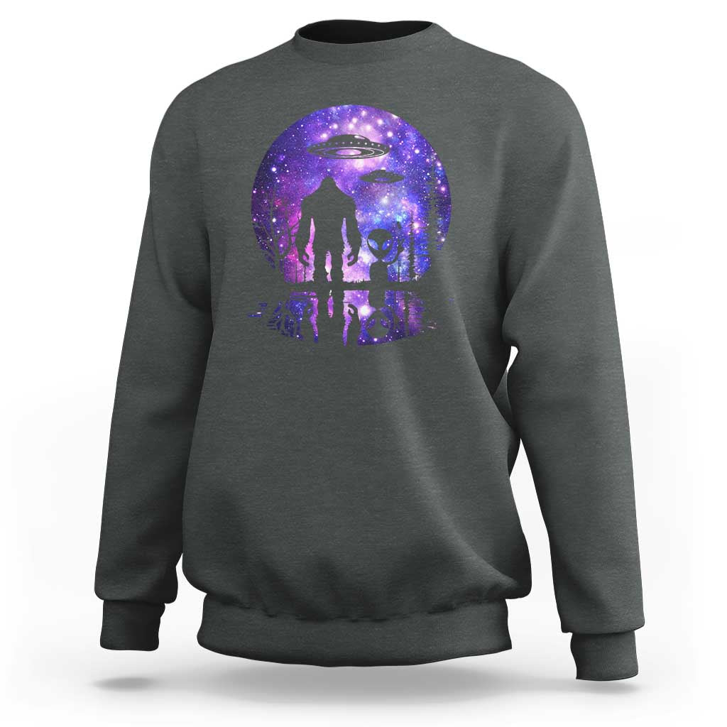 Alien And Bigfoot Full Moon Sasquatch UFO Sweatshirt - Wonder Print Shop