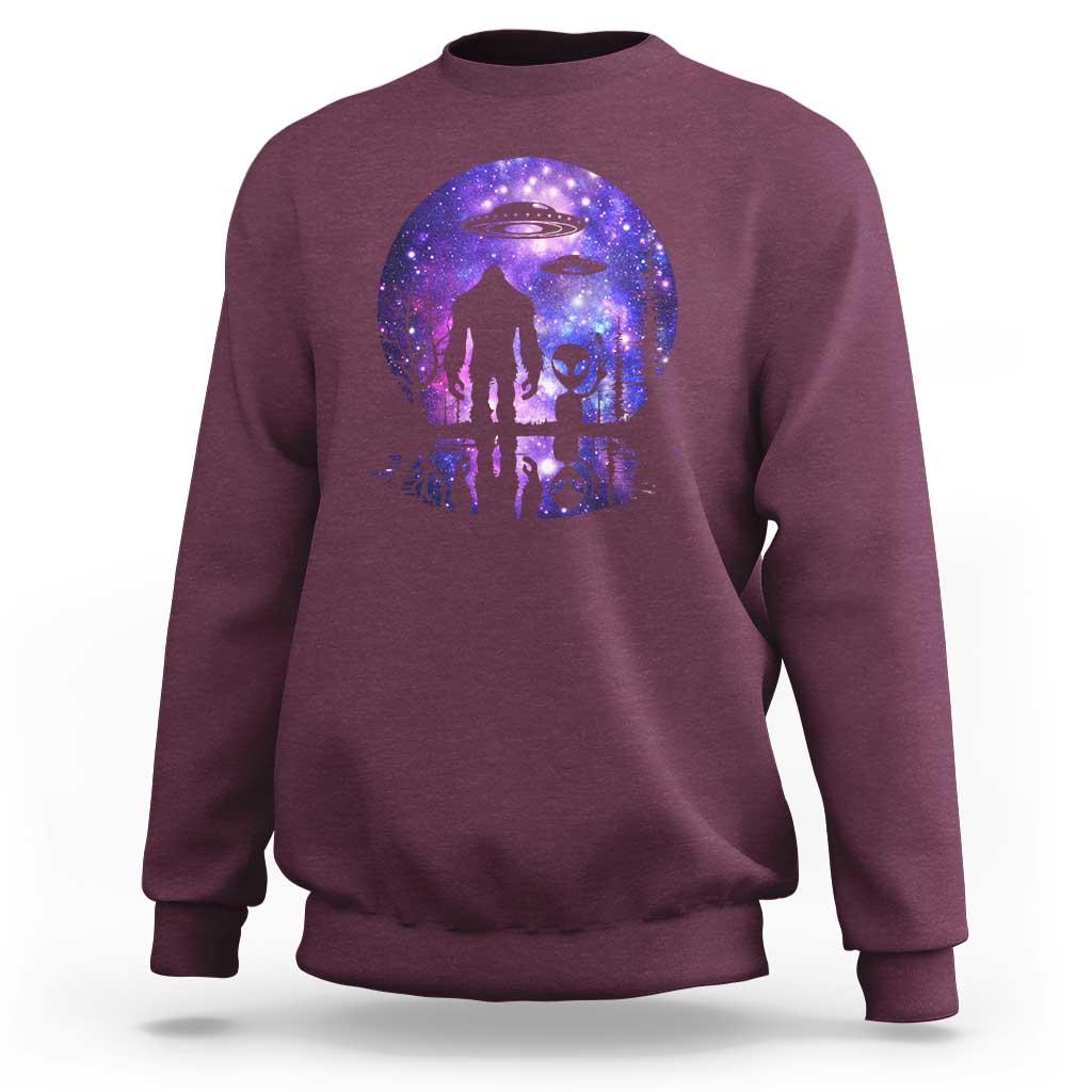 Alien And Bigfoot Full Moon Sasquatch UFO Sweatshirt - Wonder Print Shop