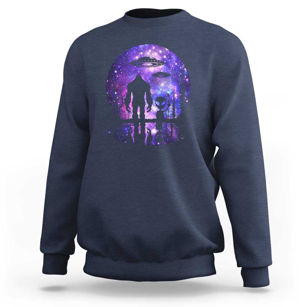 Alien And Bigfoot Full Moon Sasquatch UFO Sweatshirt - Wonder Print Shop