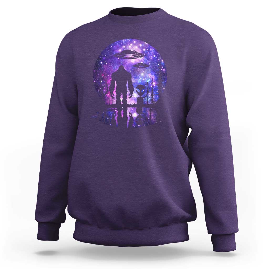 Alien And Bigfoot Full Moon Sasquatch UFO Sweatshirt - Wonder Print Shop