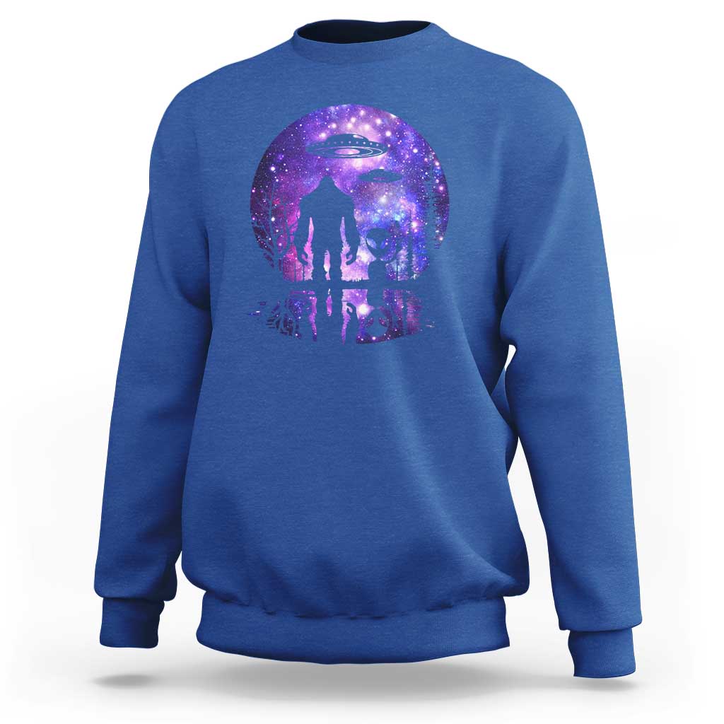 Alien And Bigfoot Full Moon Sasquatch UFO Sweatshirt - Wonder Print Shop