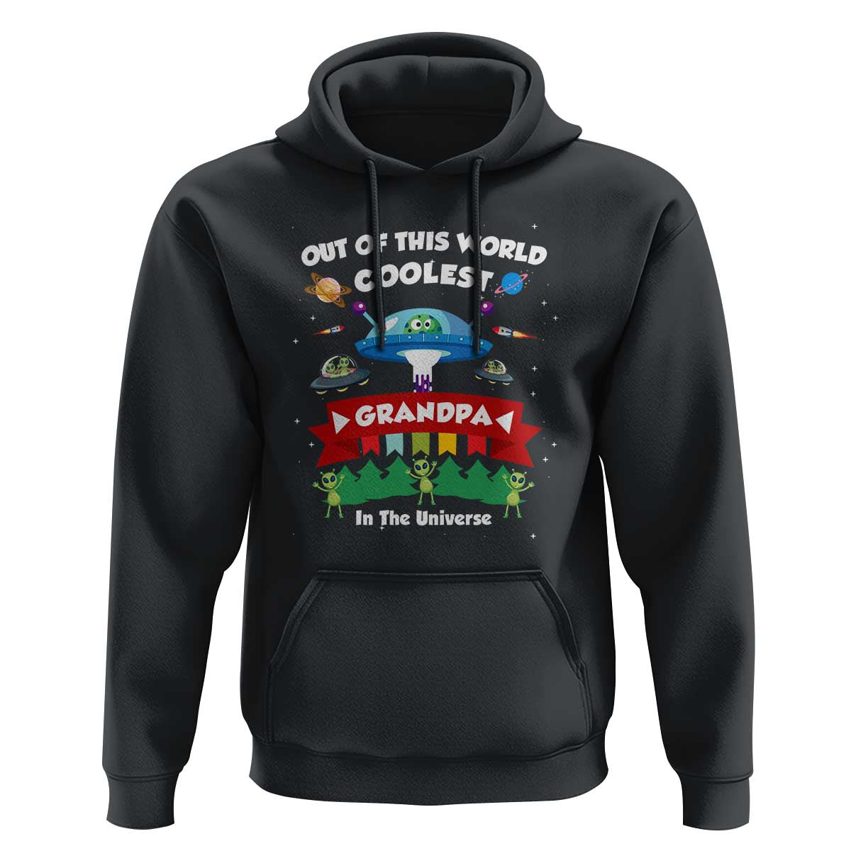 Mens Coolest Grandpa Father's Day Outer Space UFO Spaceship Alien Hoodie - Wonder Print Shop