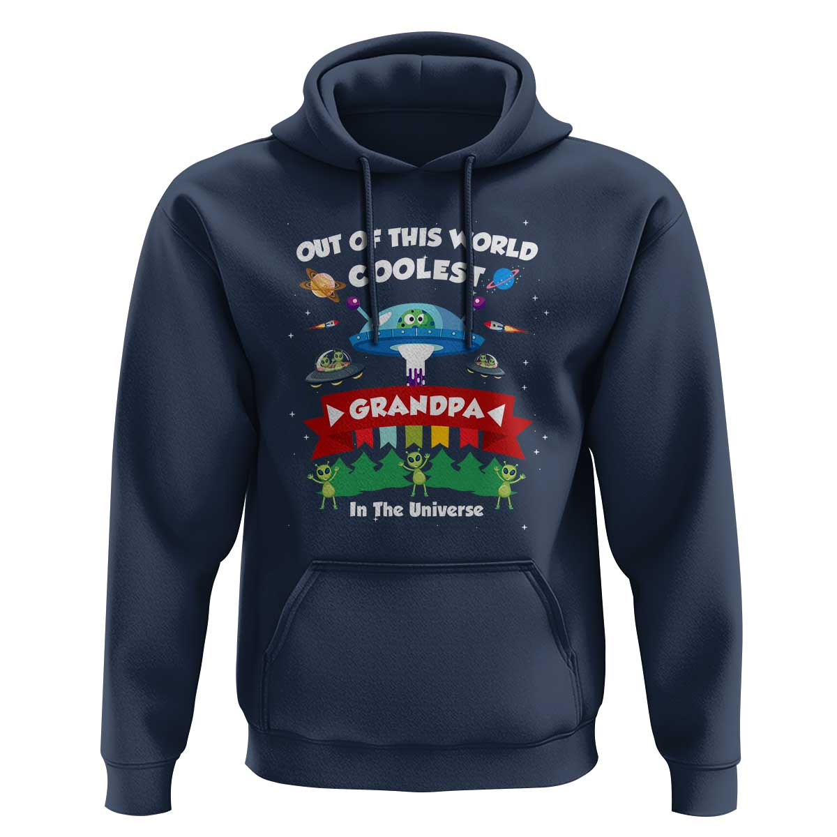 Mens Coolest Grandpa Father's Day Outer Space UFO Spaceship Alien Hoodie - Wonder Print Shop