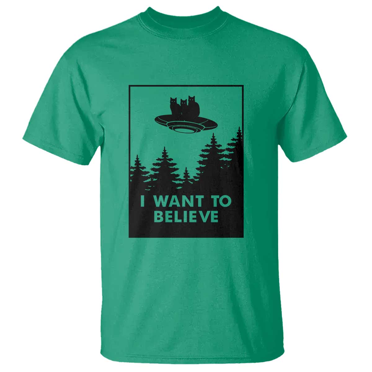 I want to Believe Funny Cat UFO Alien Space T Shirt - Wonder Print Shop