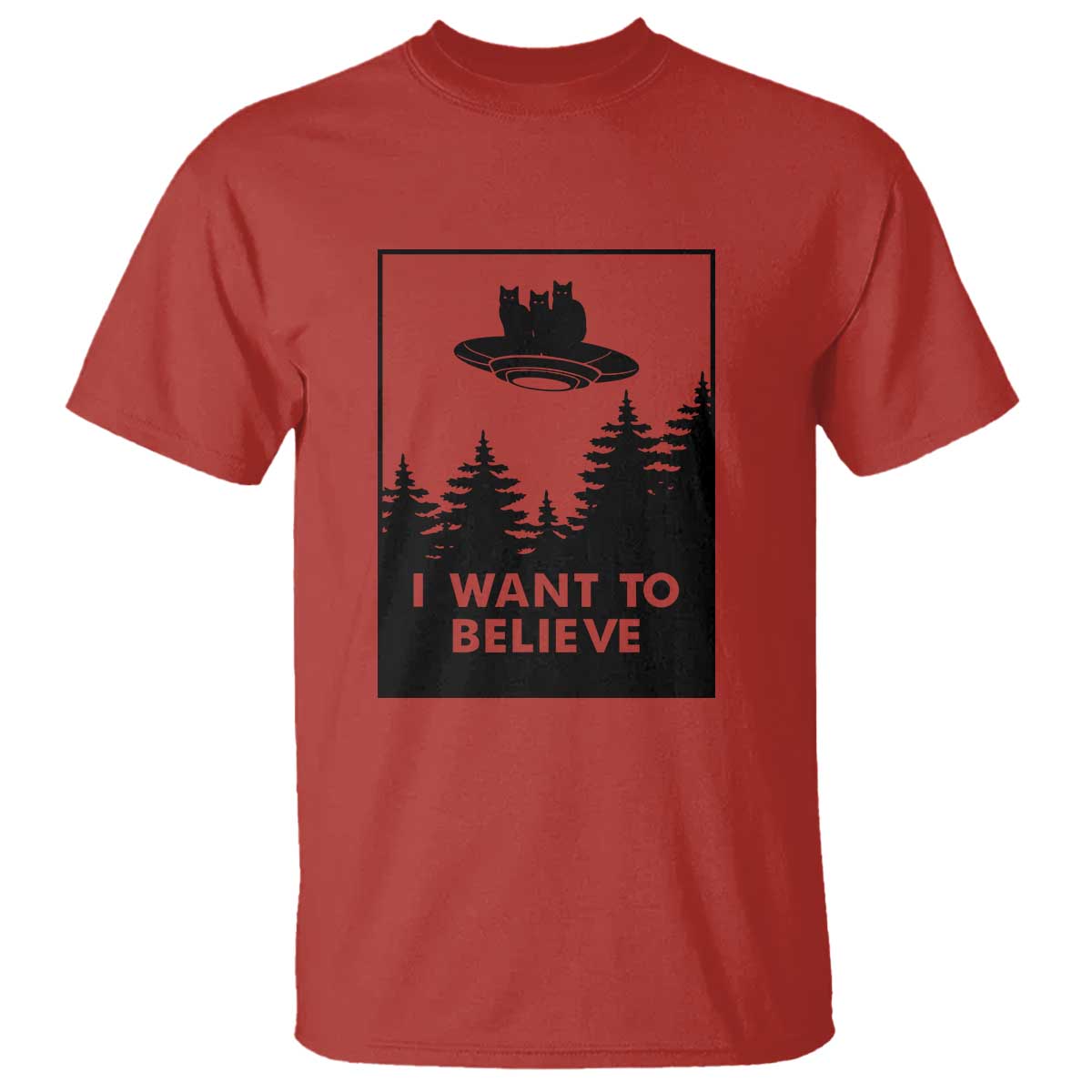 I want to Believe Funny Cat UFO Alien Space T Shirt - Wonder Print Shop