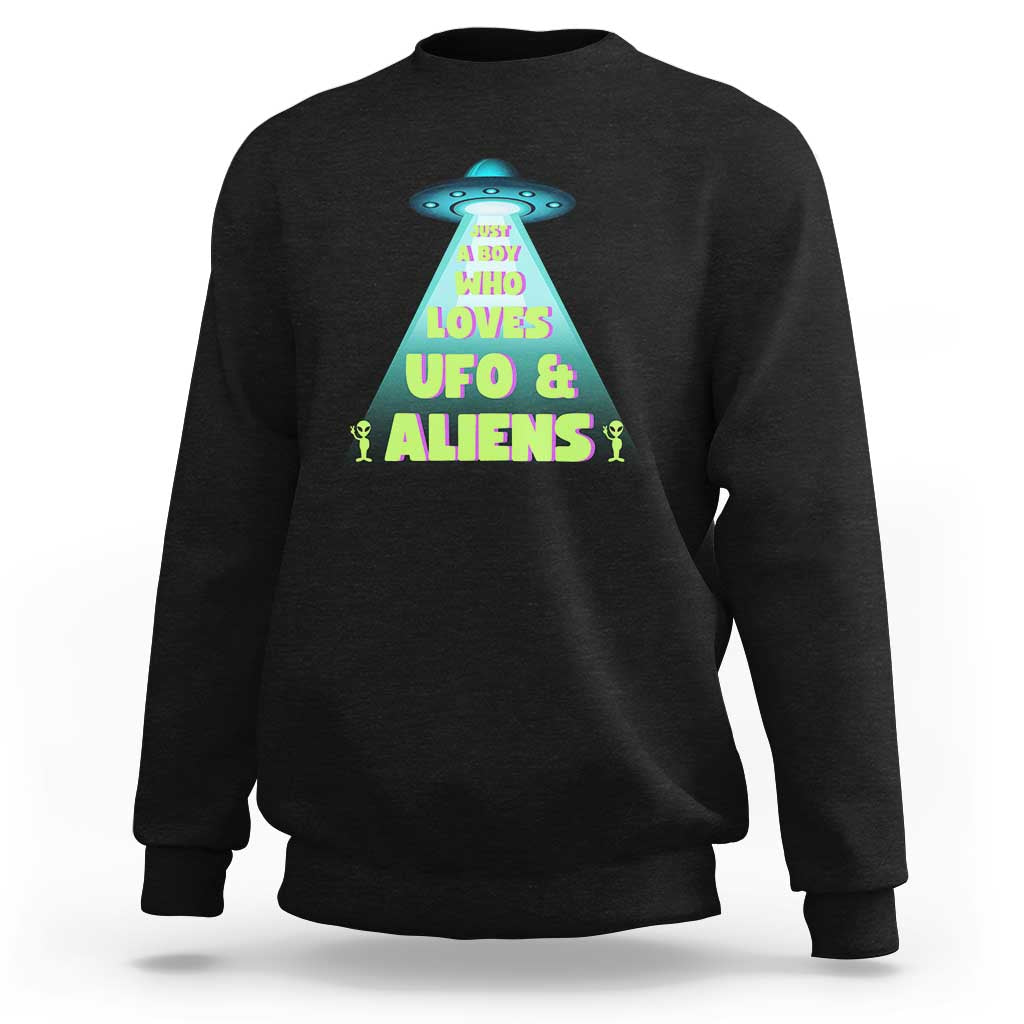 Just A Boy Who Loves UFO & Aliens Funny World UFO Day Sweatshirt - Wonder Print Shop