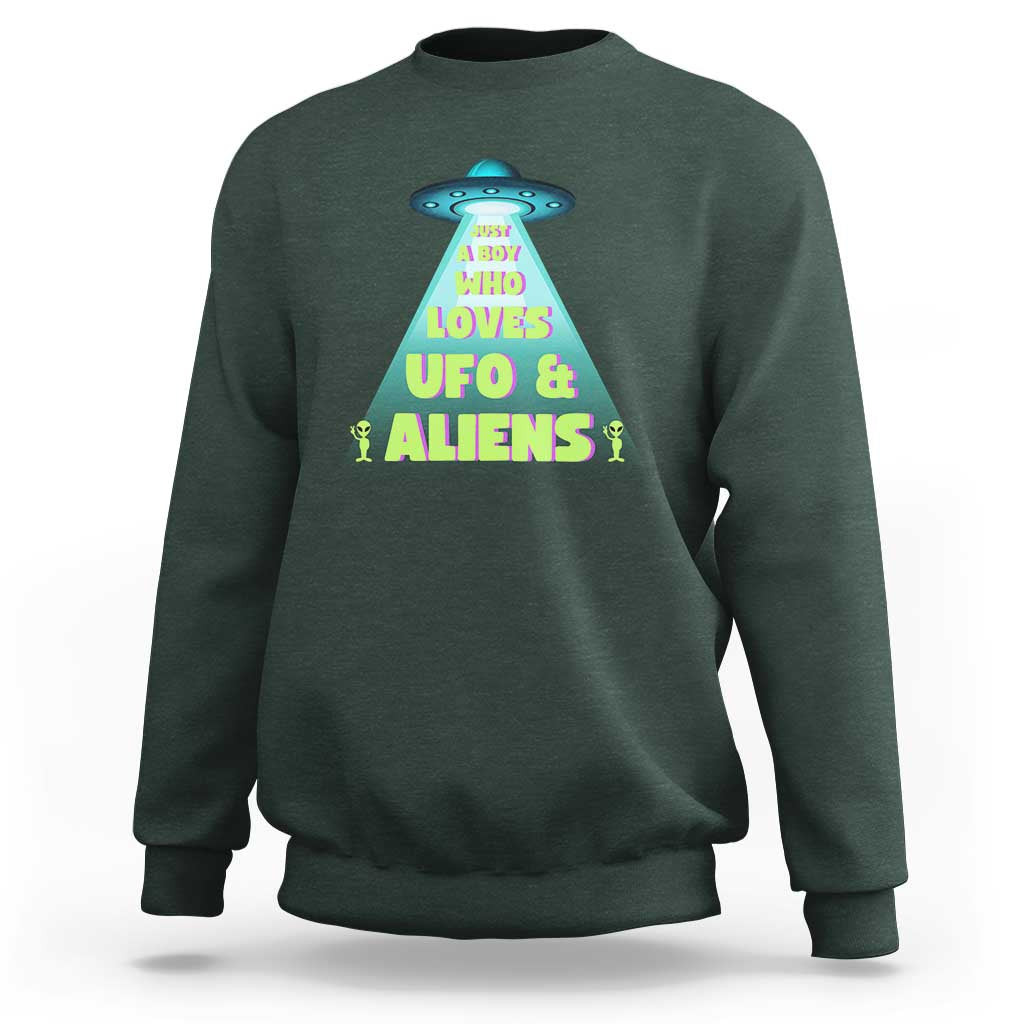 Just A Boy Who Loves UFO & Aliens Funny World UFO Day Sweatshirt - Wonder Print Shop