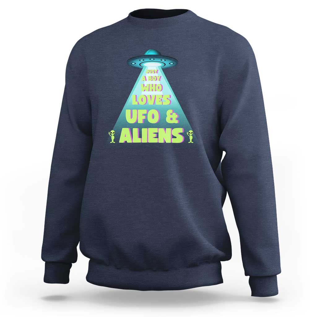 Just A Boy Who Loves UFO & Aliens Funny World UFO Day Sweatshirt - Wonder Print Shop