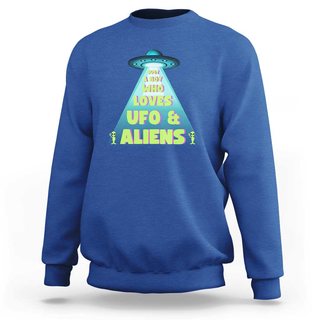 Just A Boy Who Loves UFO & Aliens Funny World UFO Day Sweatshirt - Wonder Print Shop