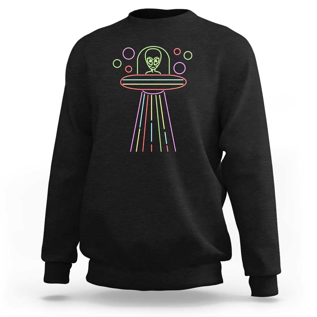 Neon Lights UFO Abduction Extraterrestrial Alien Believer Sweatshirt - Wonder Print Shop