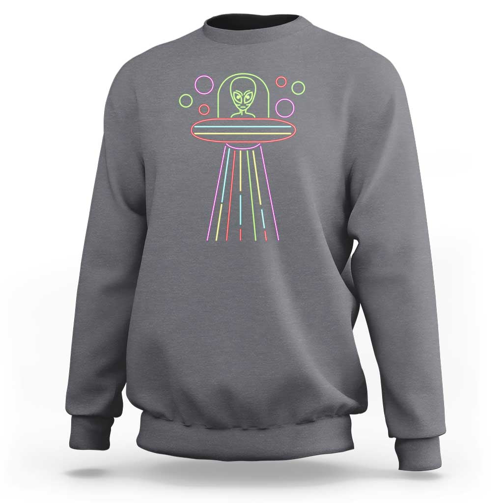 Neon Lights UFO Abduction Extraterrestrial Alien Believer Sweatshirt - Wonder Print Shop