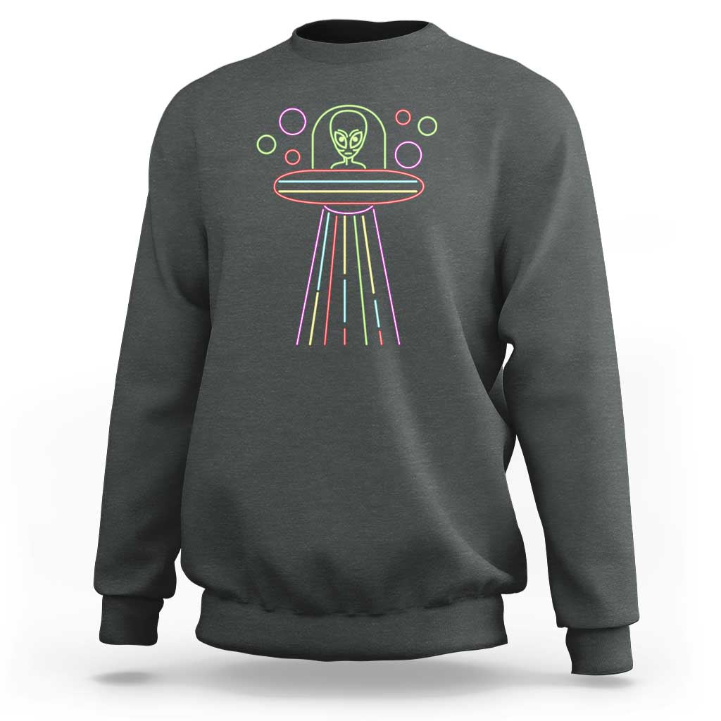 Neon Lights UFO Abduction Extraterrestrial Alien Believer Sweatshirt - Wonder Print Shop