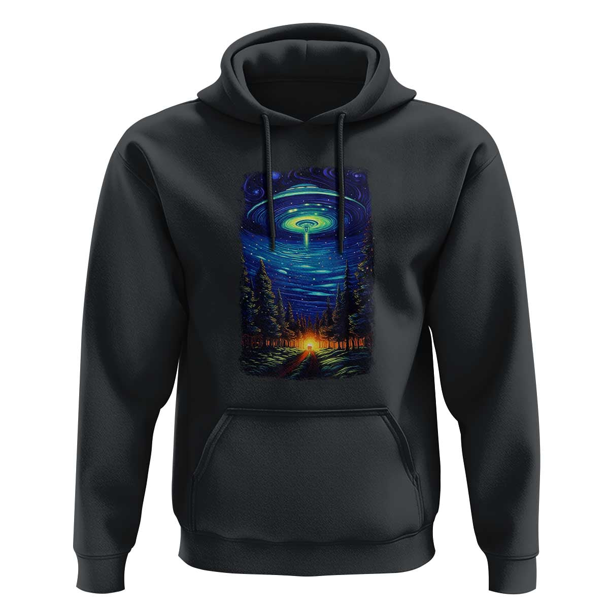 UFO Aliens Flying Saucer - Van Gogh Style - Starry Night Hoodie - Wonder Print Shop