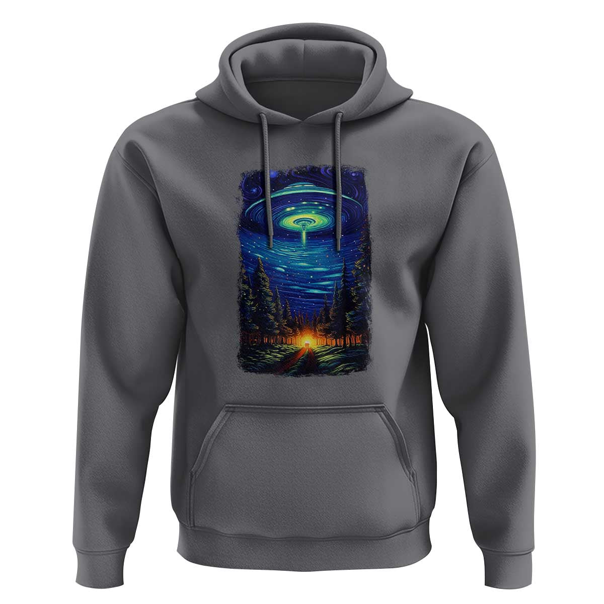 UFO Aliens Flying Saucer - Van Gogh Style - Starry Night Hoodie - Wonder Print Shop