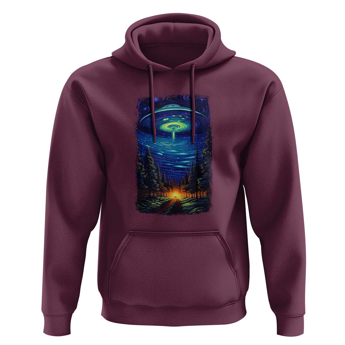 UFO Aliens Flying Saucer - Van Gogh Style - Starry Night Hoodie - Wonder Print Shop