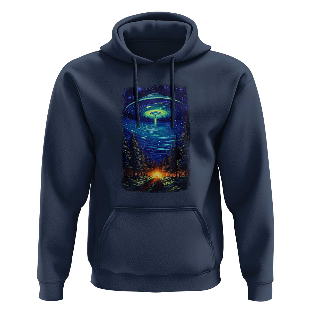 UFO Aliens Flying Saucer - Van Gogh Style - Starry Night Hoodie - Wonder Print Shop