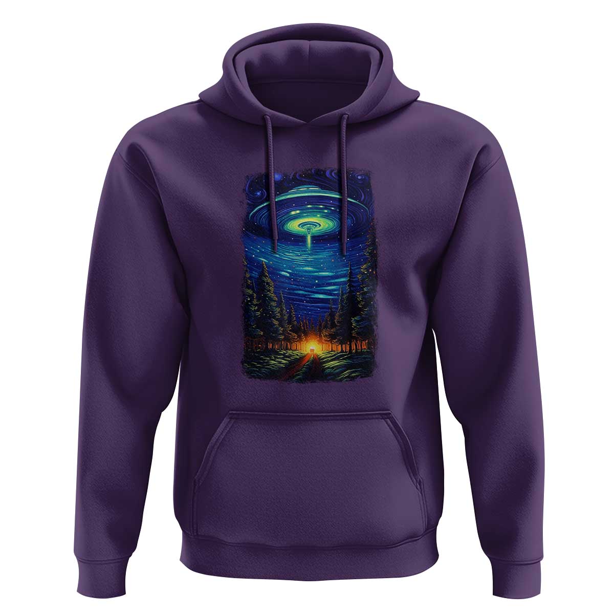 UFO Aliens Flying Saucer - Van Gogh Style - Starry Night Hoodie - Wonder Print Shop