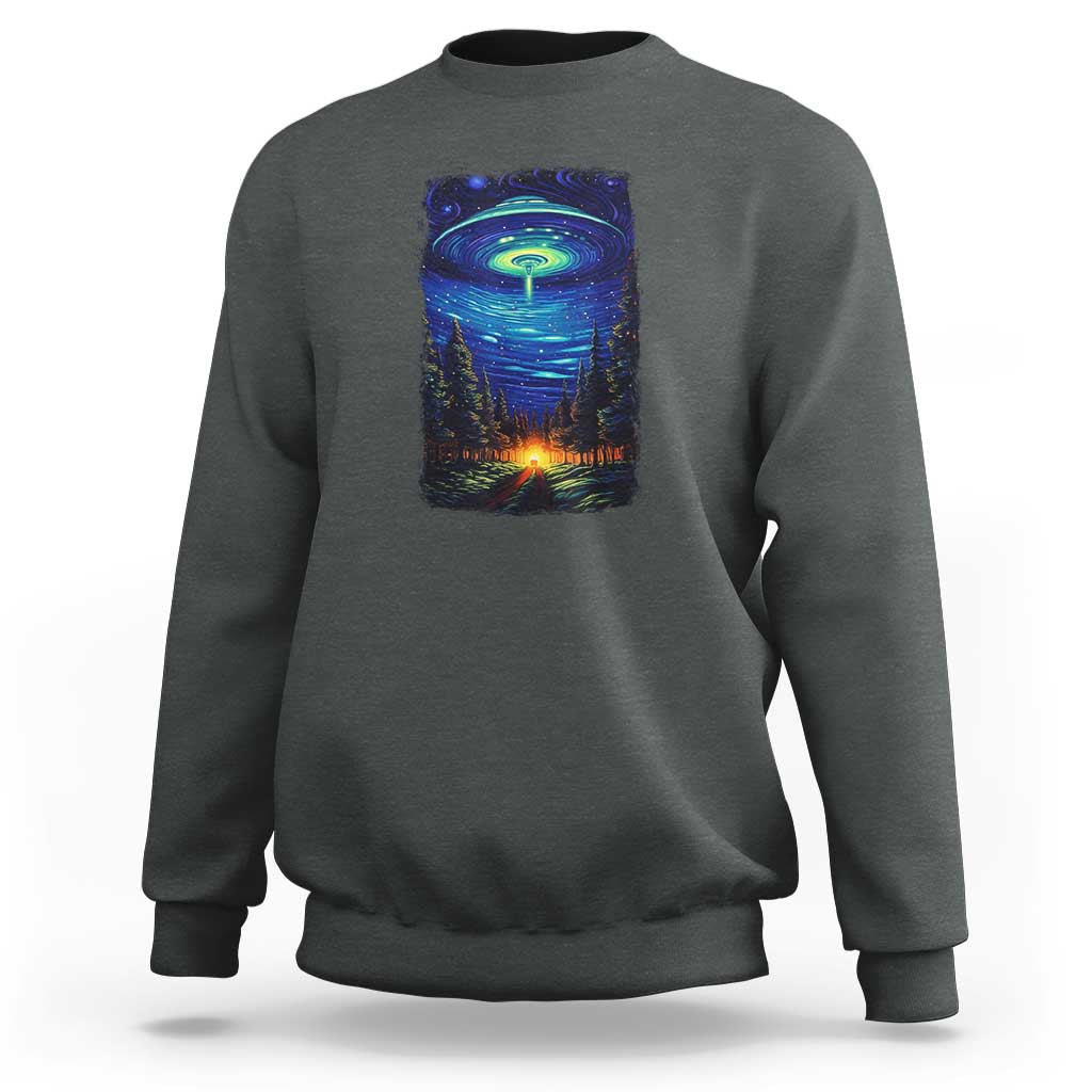 UFO Aliens Flying Saucer - Van Gogh Style - Starry Night Sweatshirt - Wonder Print Shop