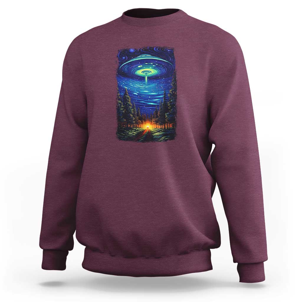 UFO Aliens Flying Saucer - Van Gogh Style - Starry Night Sweatshirt - Wonder Print Shop