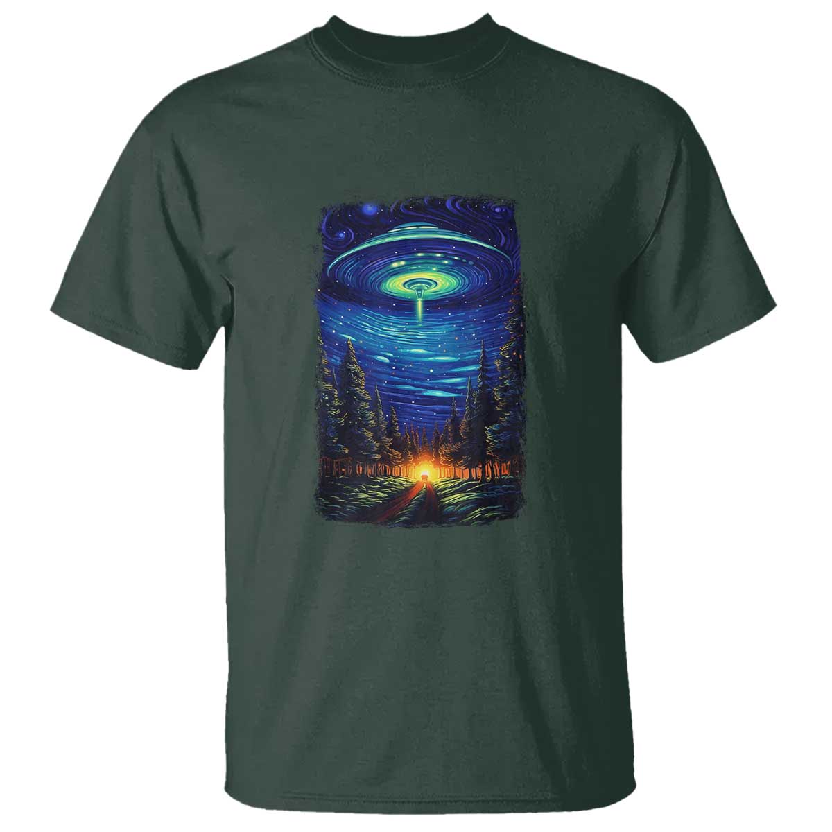 UFO Aliens Flying Saucer - Van Gogh Style - Starry Night T Shirt - Wonder Print Shop