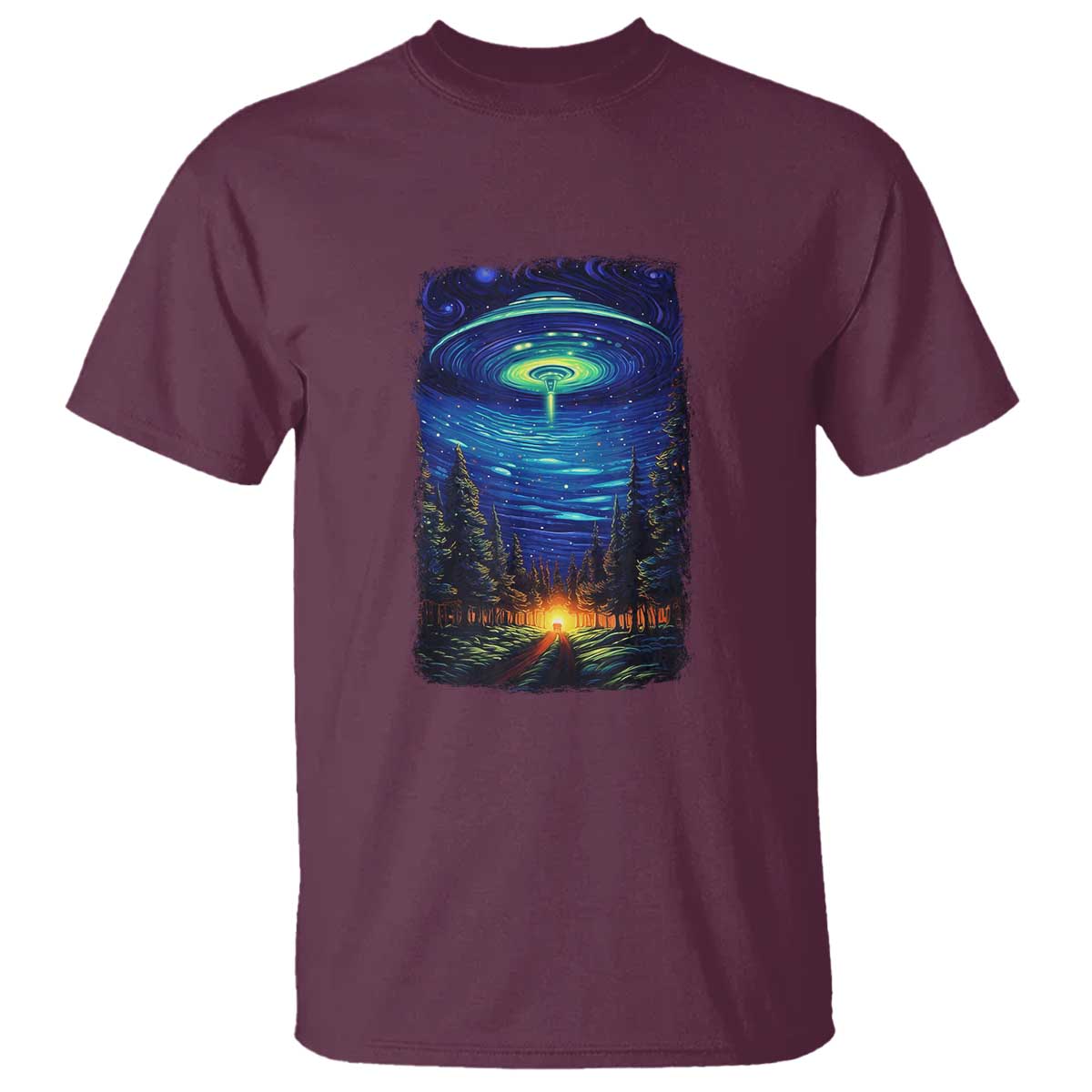 UFO Aliens Flying Saucer - Van Gogh Style - Starry Night T Shirt - Wonder Print Shop