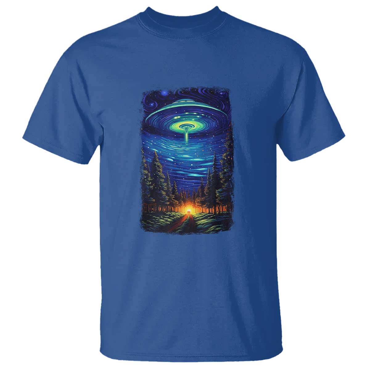 UFO Aliens Flying Saucer - Van Gogh Style - Starry Night T Shirt - Wonder Print Shop