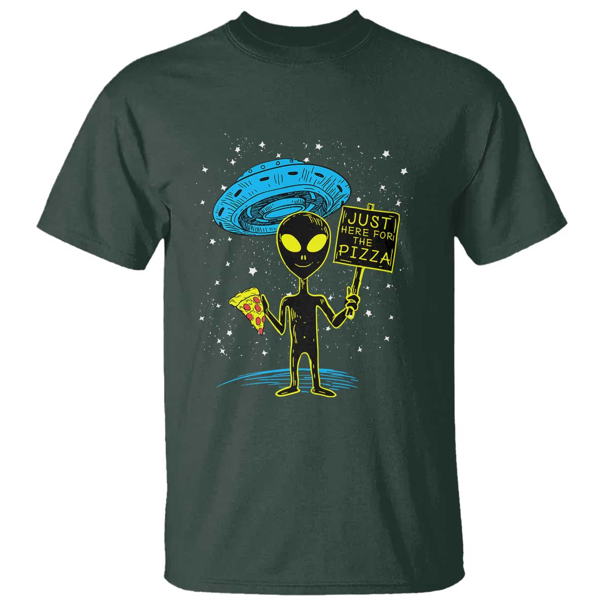 NASA UFO Alien Just Here For The Pizza T Shirt - Wonder Print Shop