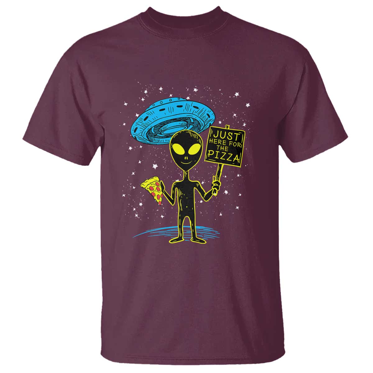 NASA UFO Alien Just Here For The Pizza T Shirt - Wonder Print Shop