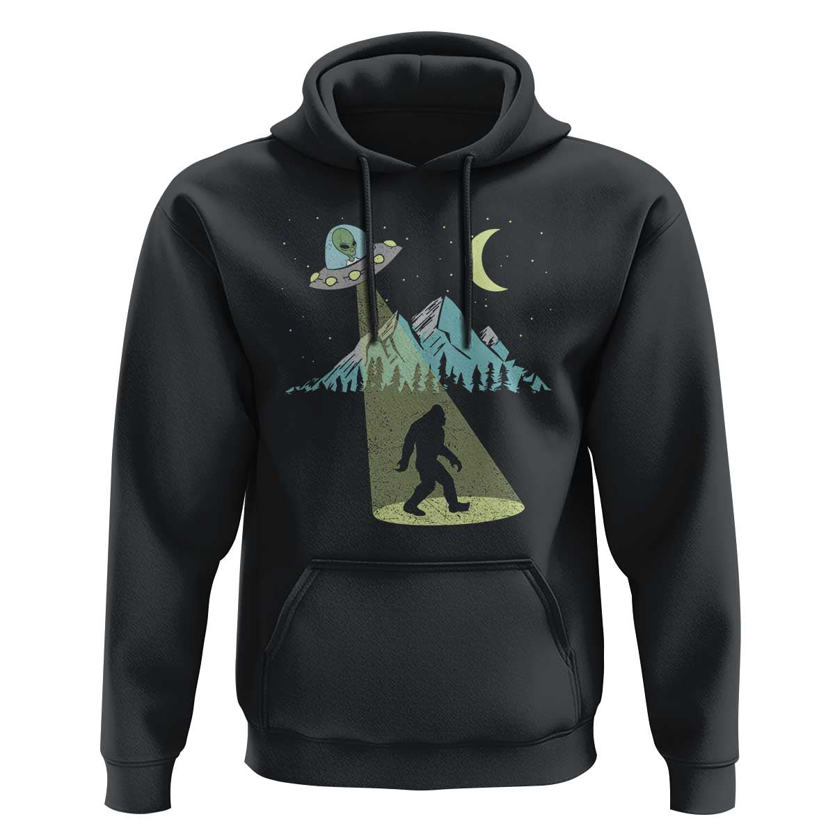 Bigfoot UFO Abduction Moon & Mountain Alien Vintage Graphic Hoodie - Wonder Print Shop