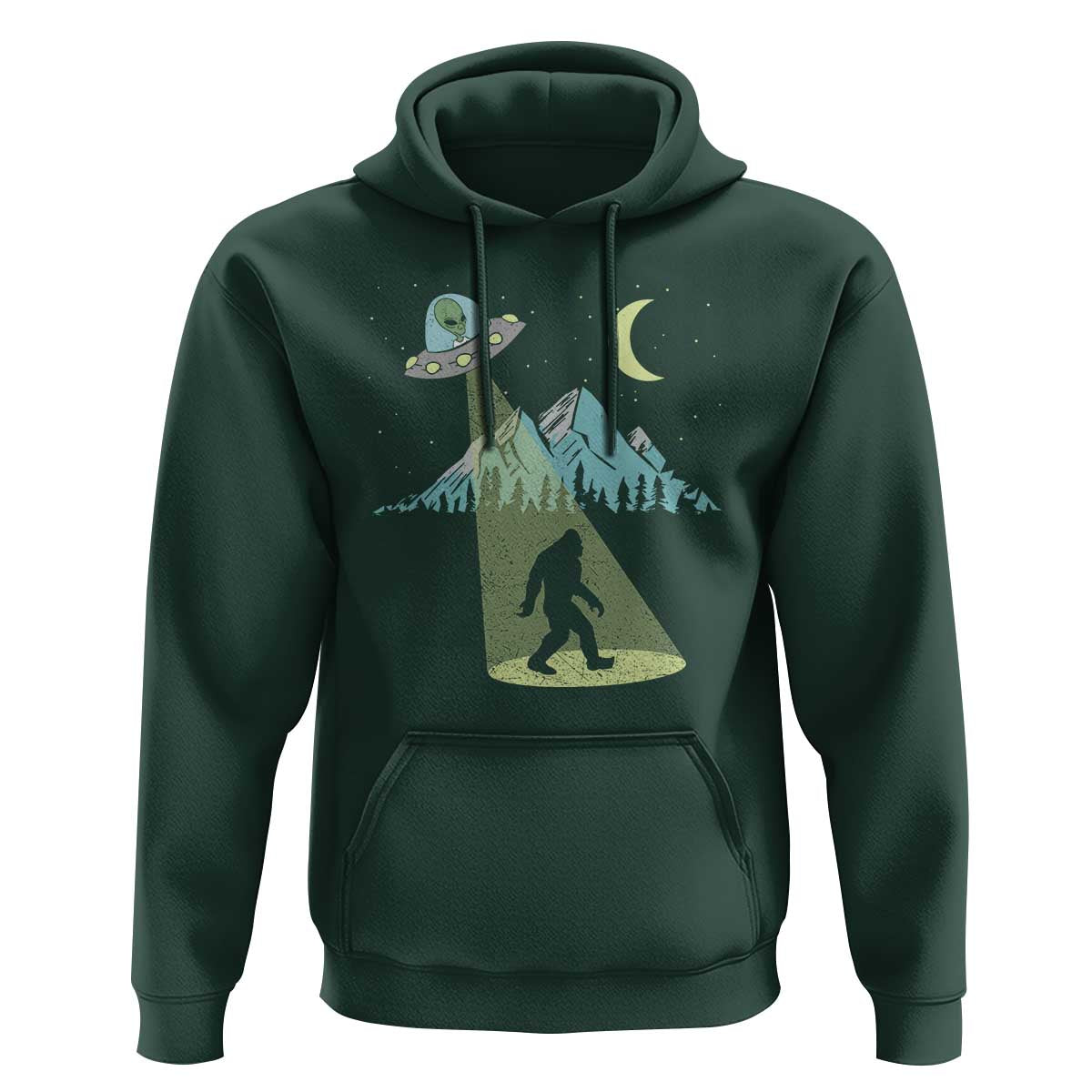 Bigfoot UFO Abduction Moon & Mountain Alien Vintage Graphic Hoodie - Wonder Print Shop