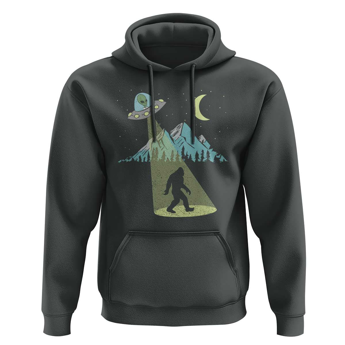 Bigfoot UFO Abduction Moon & Mountain Alien Vintage Graphic Hoodie - Wonder Print Shop