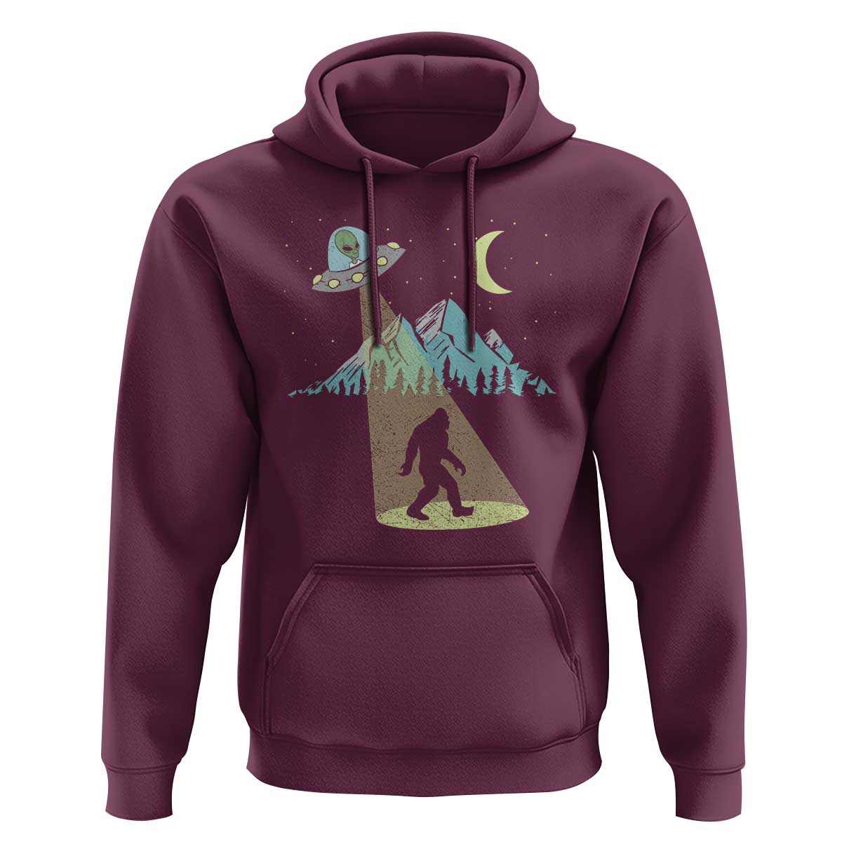 Bigfoot UFO Abduction Moon & Mountain Alien Vintage Graphic Hoodie - Wonder Print Shop