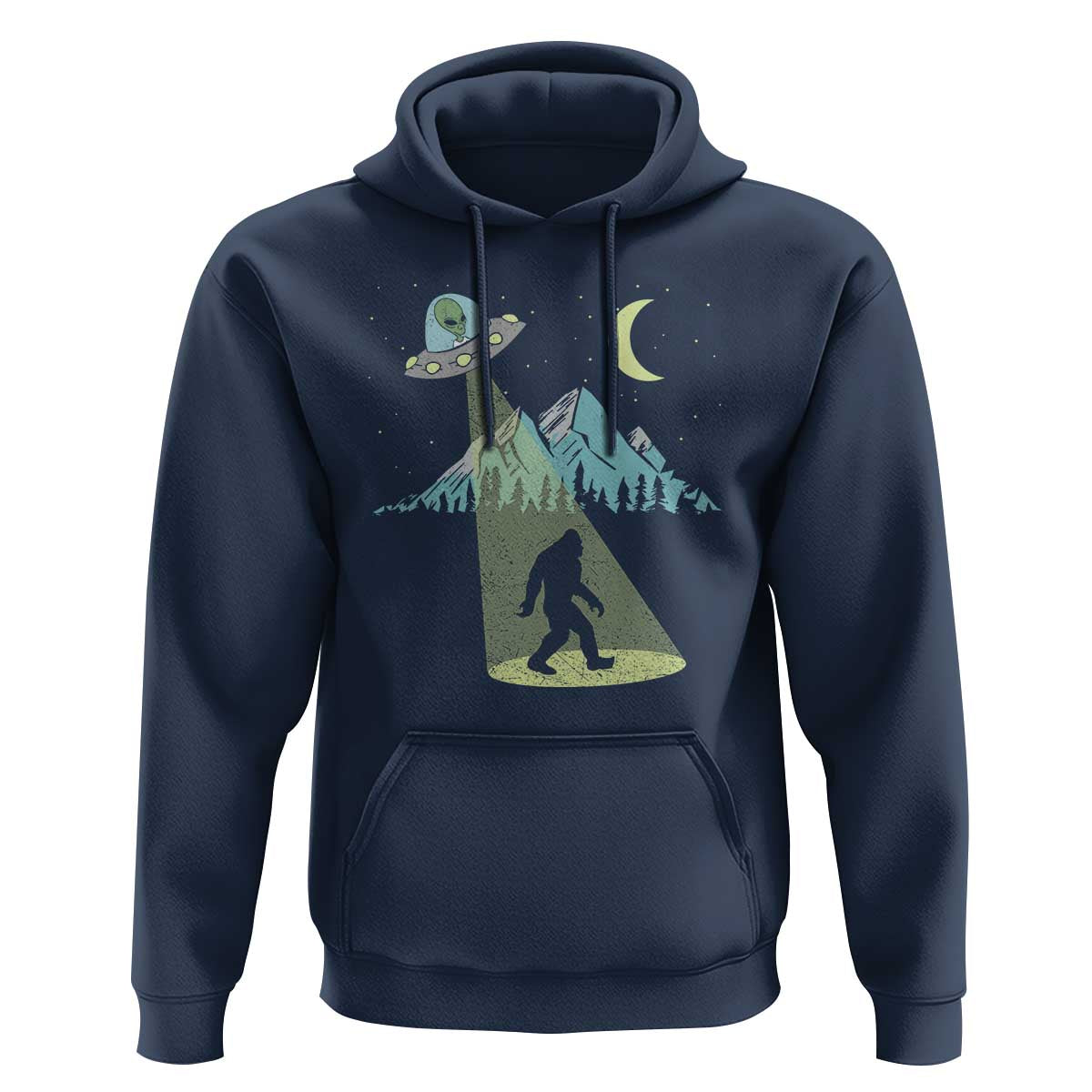 Bigfoot UFO Abduction Moon & Mountain Alien Vintage Graphic Hoodie - Wonder Print Shop
