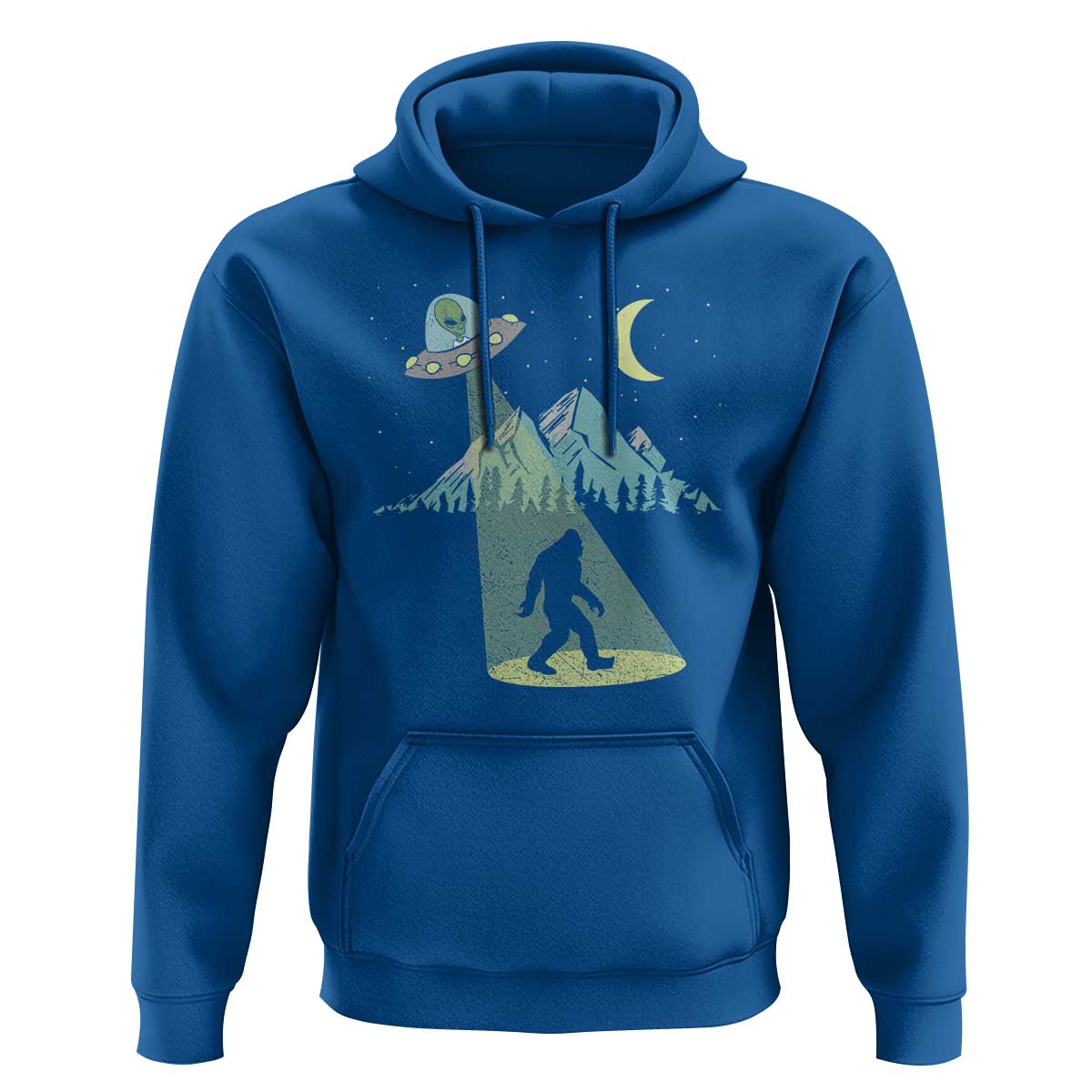 Bigfoot UFO Abduction Moon & Mountain Alien Vintage Graphic Hoodie - Wonder Print Shop
