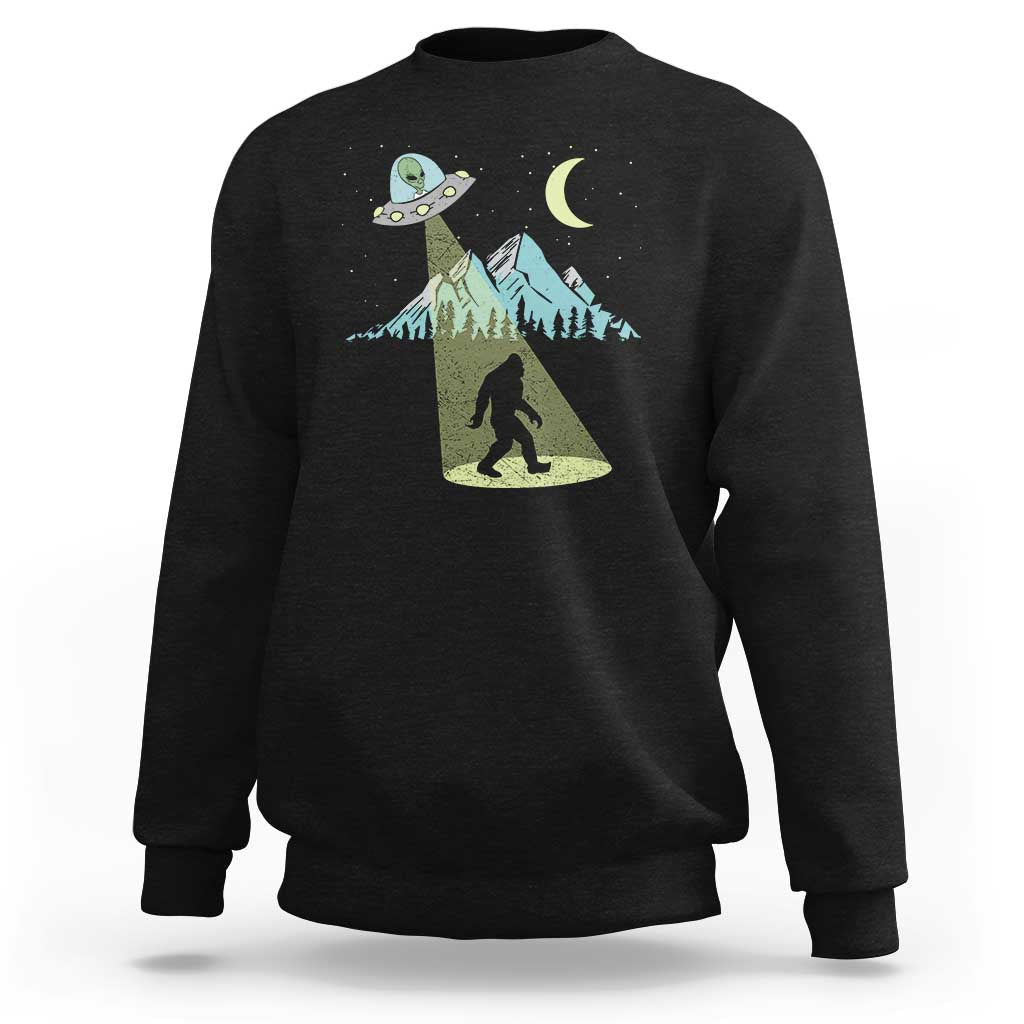 Bigfoot UFO Abduction Moon & Mountain Alien Vintage Graphic Sweatshirt - Wonder Print Shop