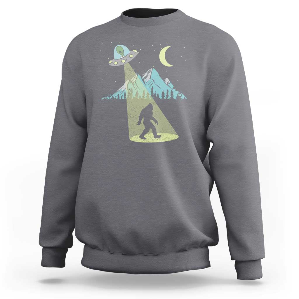 Bigfoot UFO Abduction Moon & Mountain Alien Vintage Graphic Sweatshirt - Wonder Print Shop