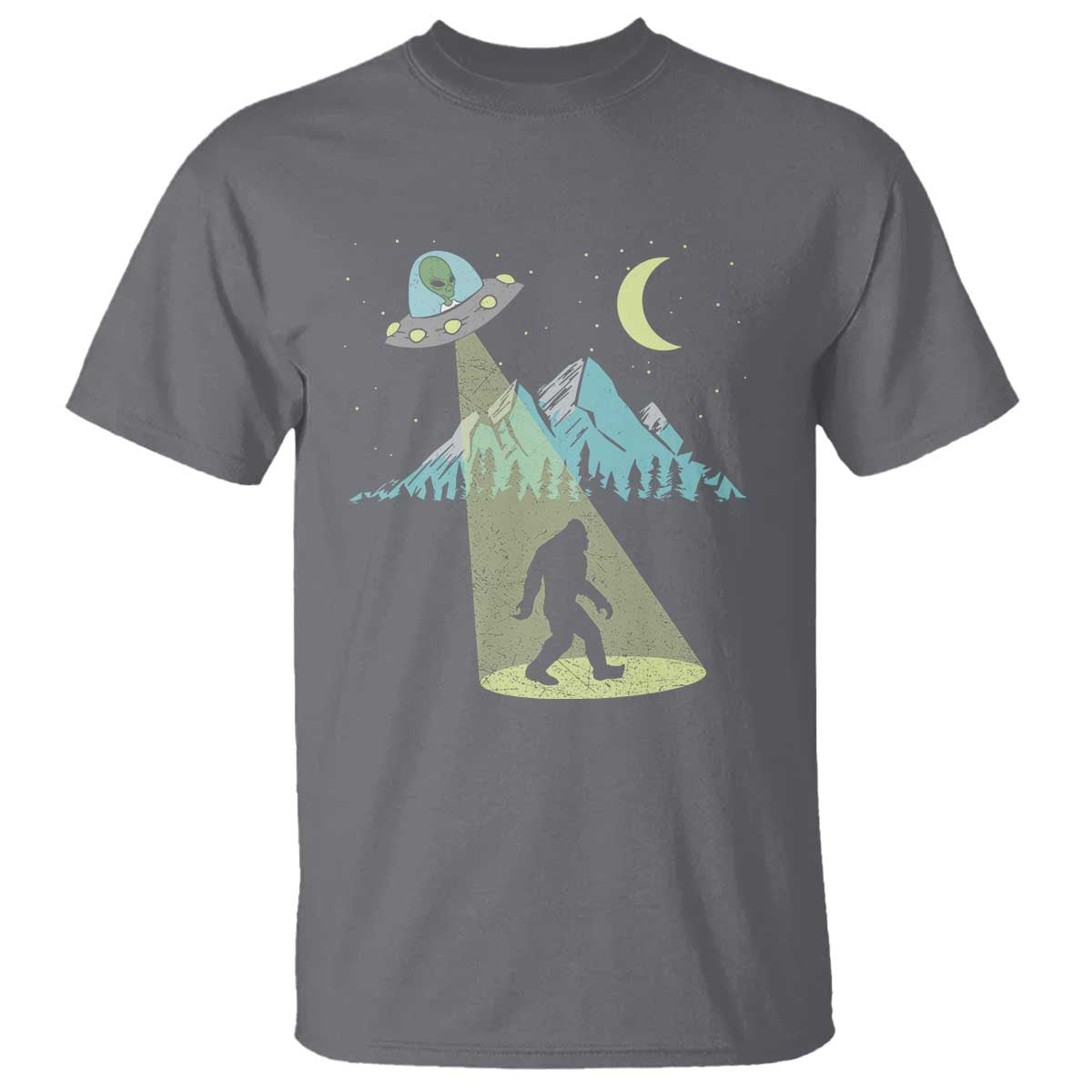 Bigfoot UFO Abduction Moon & Mountain Alien Vintage Graphic T Shirt - Wonder Print Shop