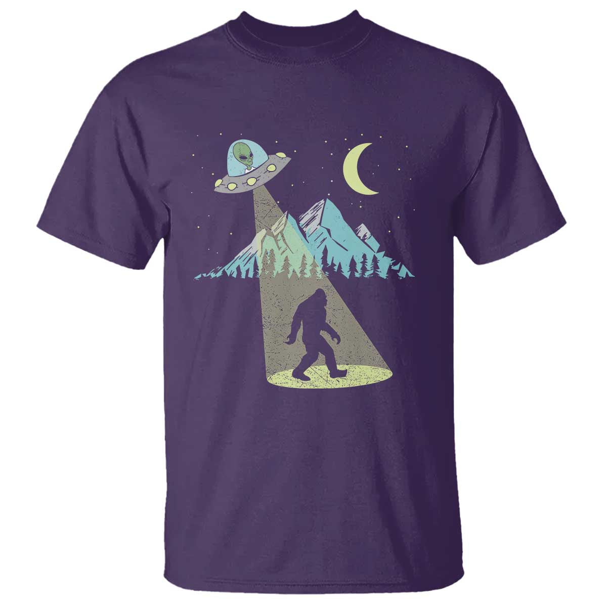 Bigfoot UFO Abduction Moon & Mountain Alien Vintage Graphic T Shirt - Wonder Print Shop